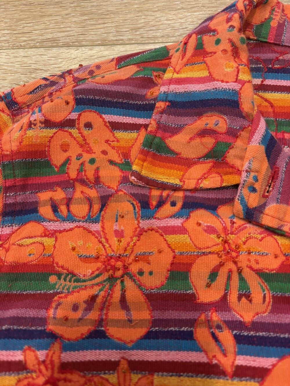 VNTG Chicos Design Beaded Boho Floral Jacket Embroidered Hawaiian Womens size 2
